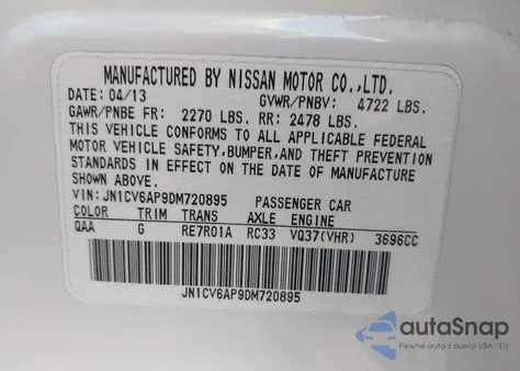 2013 Infiniti G37 Journey из США, поврежденный, VIN JN1CV6AP9DM720895
